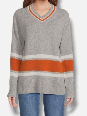 Design 365 Women's Gray Varsity Stripe Cashmere Sweater Size L